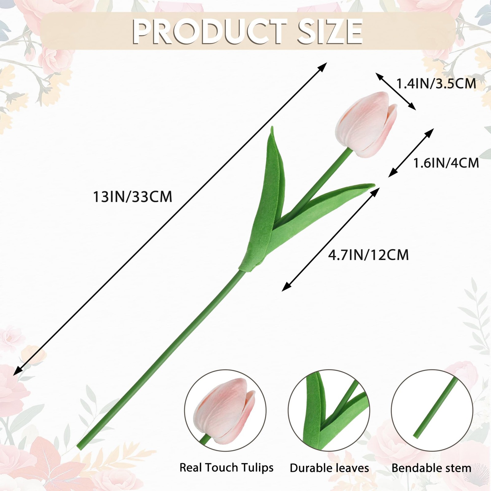 20 Pcs Pink Tulips Artificial Flowers 13″ Fake Pink Tulips Real Touch PU Faux…