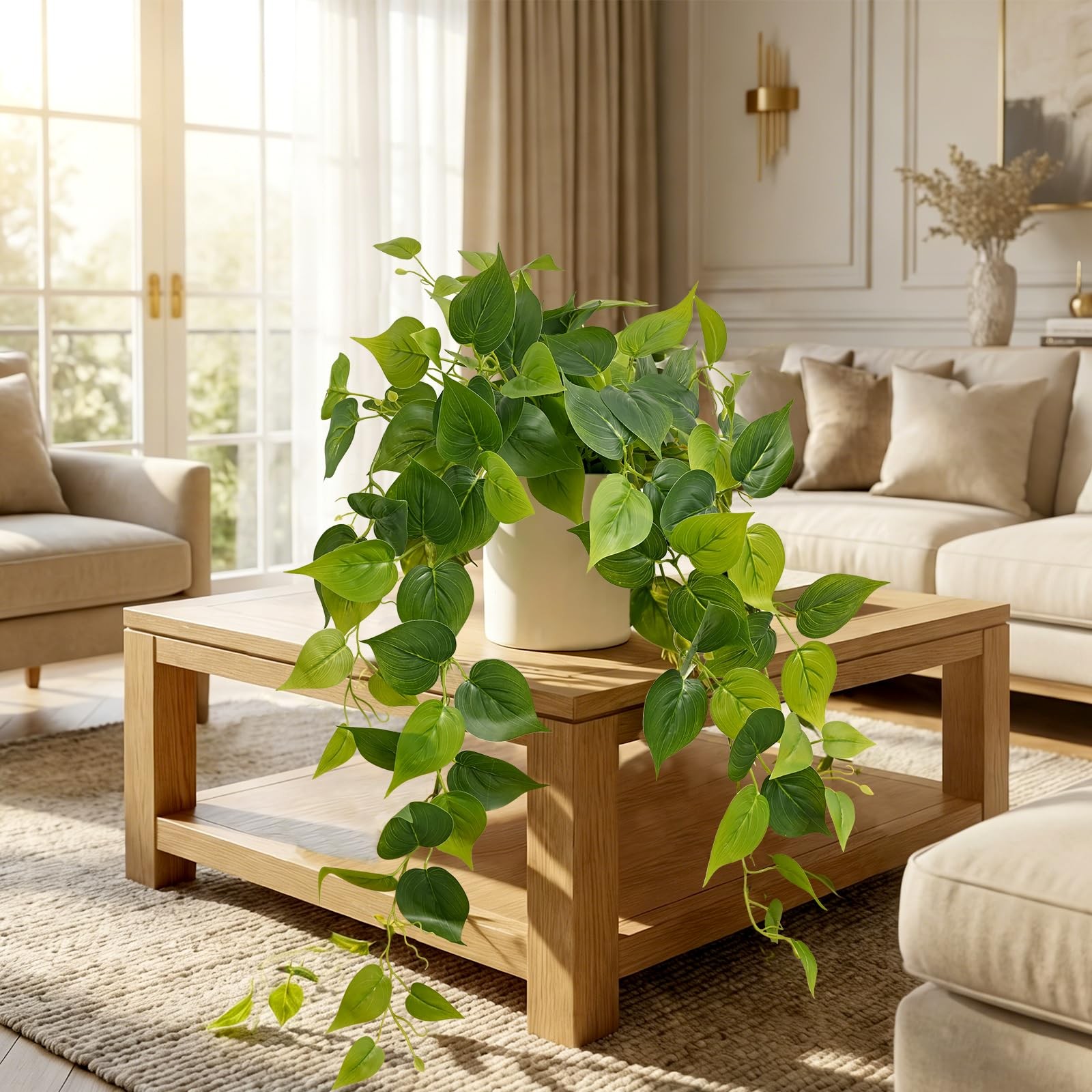 34 Inch Artificial Indoor Fake Pothos Hanging Plants Silk Vines Ivy Potted Decor