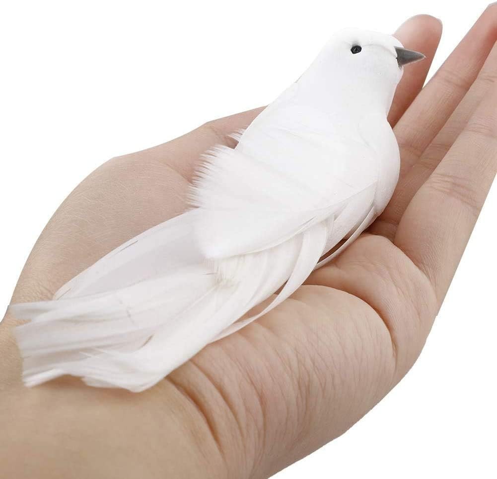Artificial Birds, 12 Pcs Artificial White Doves Simulation Foam White Feather…