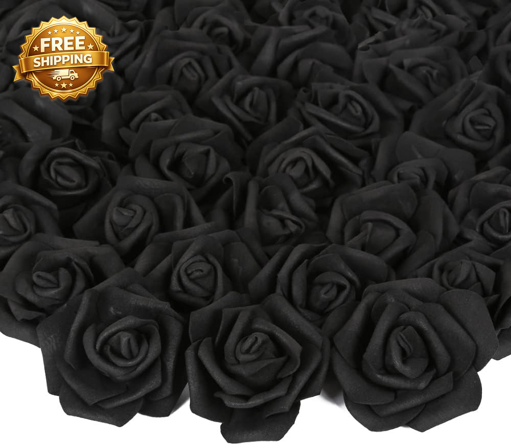 Artificial Rose Flower Heads 100Pcs Black Fake Roses Artificial Flower Foam Rose