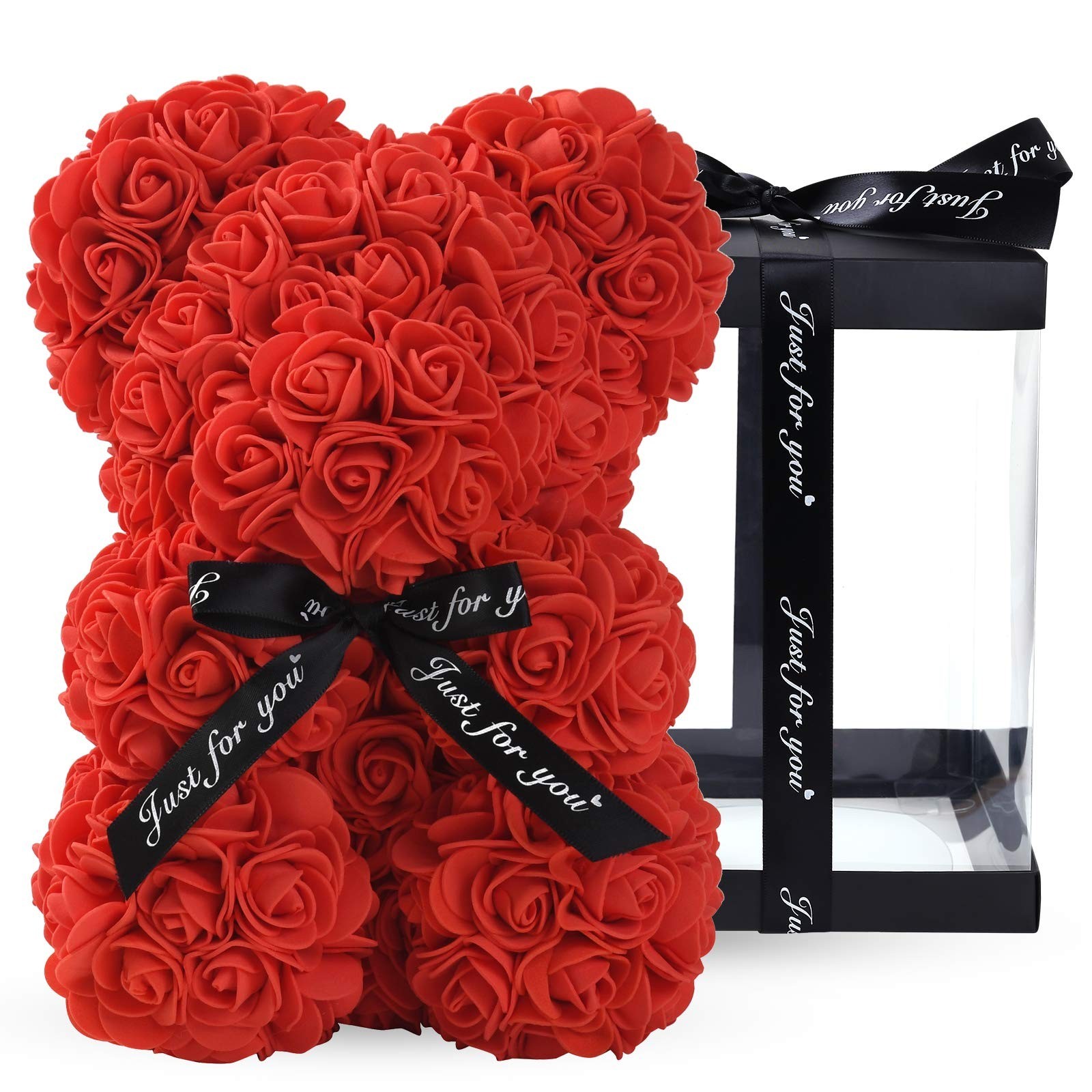 10″ Rose Teddy Bear – Artificial Flower Bear Gift for Wedding, Mother’s Day, Ann