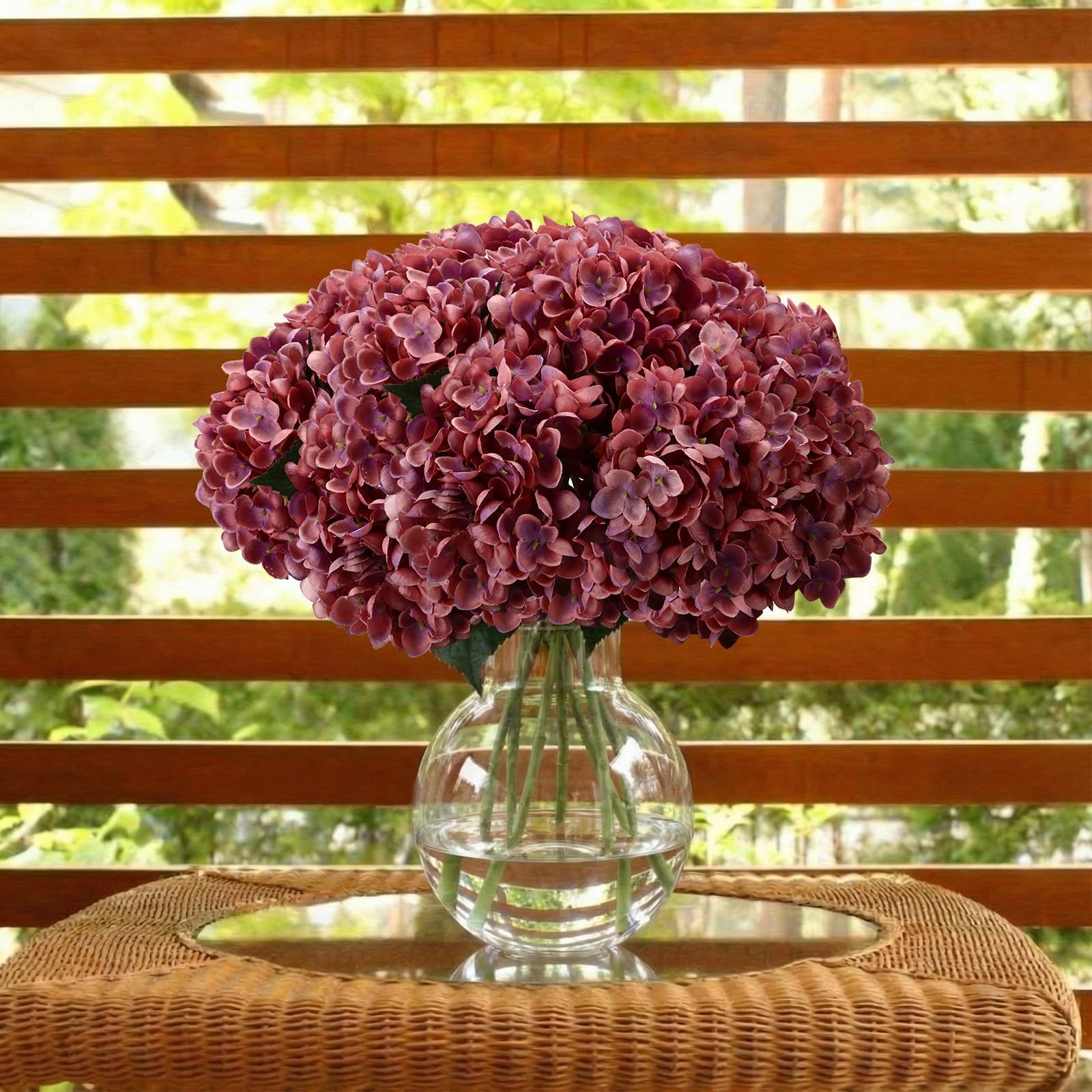 8 Pcs Rose Red Hydrangea Artificial Flowers 18 Inch Spring Faux Hydrangea Flo…