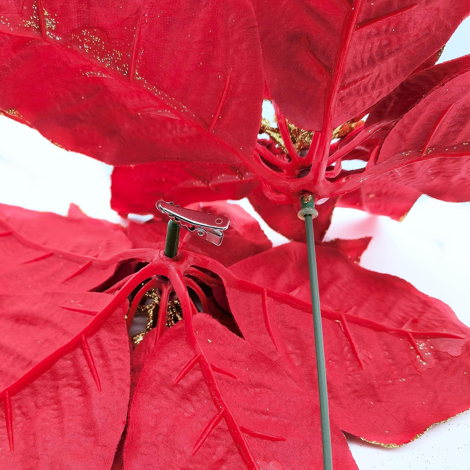 Artificial Christmas Flowers Red Velvet Poinsettia Floral Picks for Christmas…