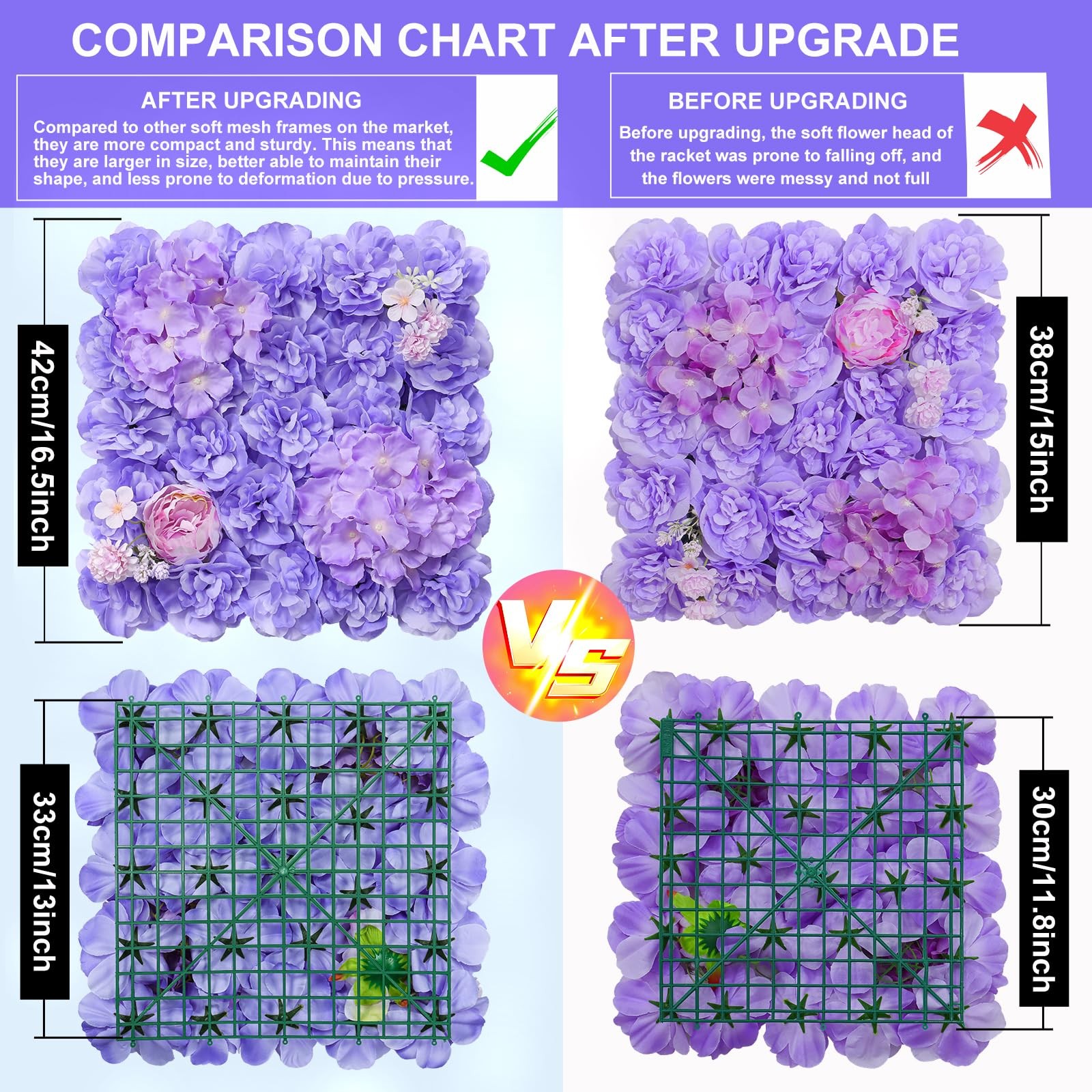 RIDDSEE Flower Wall Backdrop 16.5*16.5 12Pcs Artificial Floral Wall Panel 3D