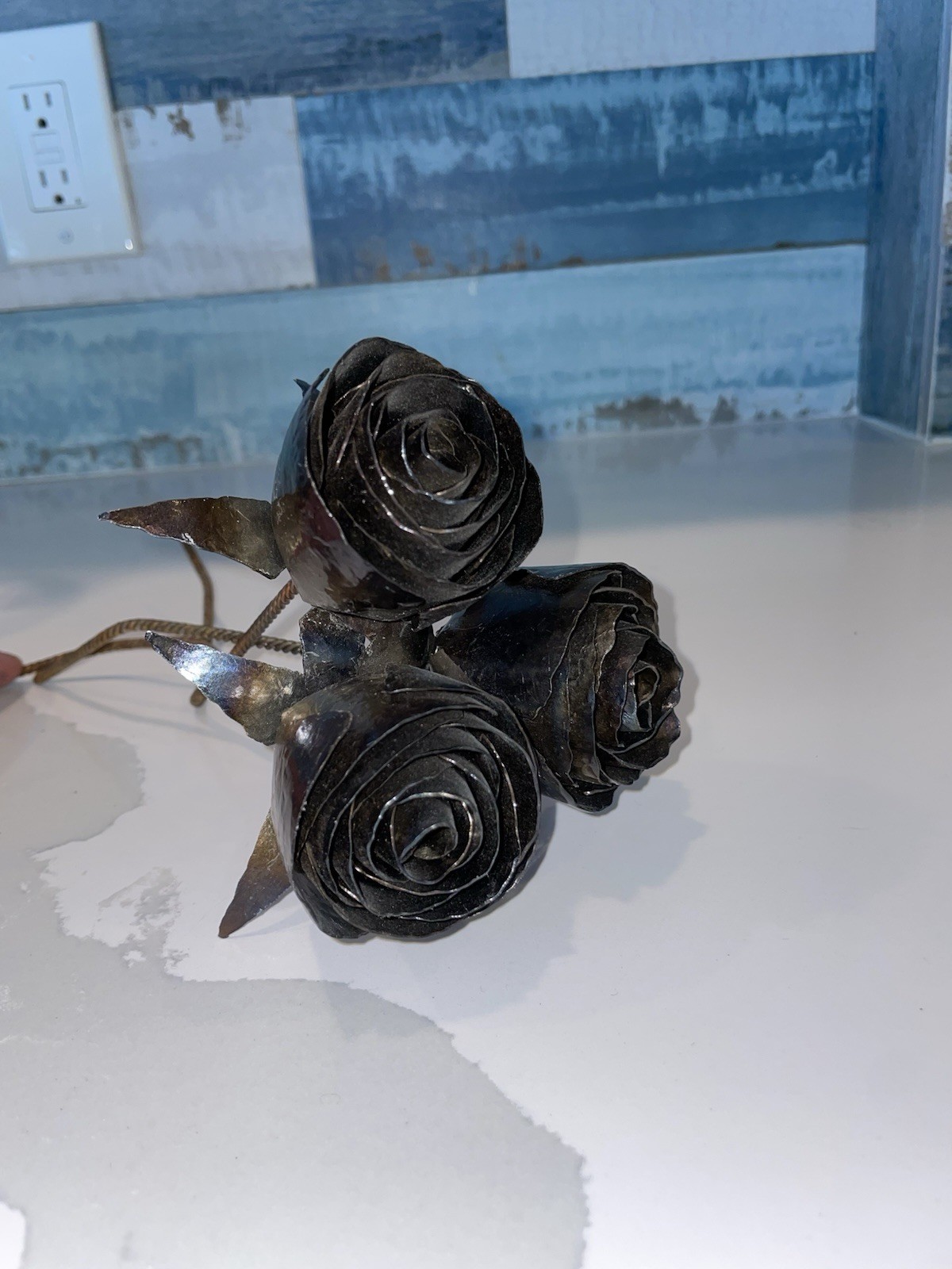 3 Handmade Forged Metal Roses Steel