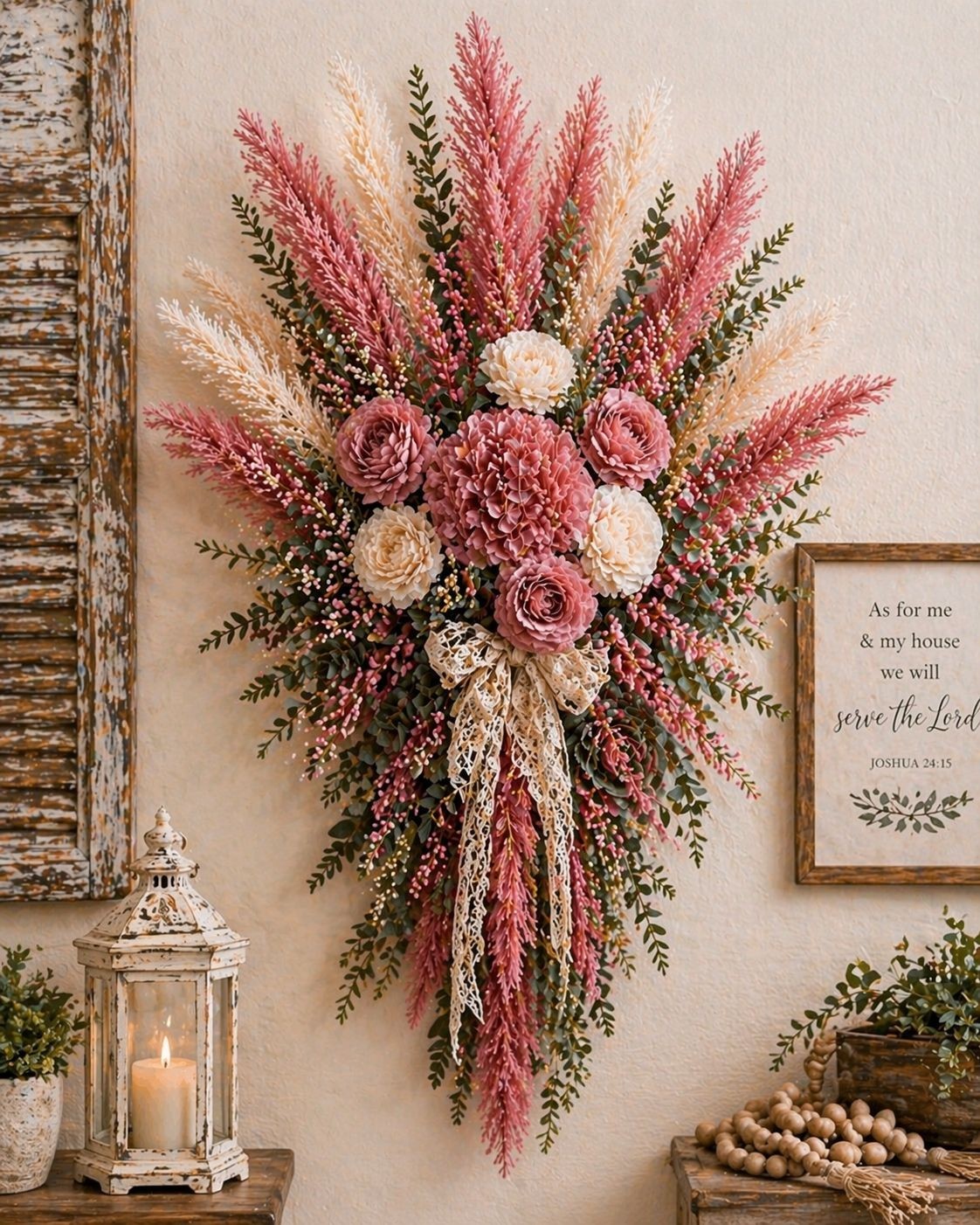 Rose Pink Pampas Grass 3 Stem Faux Pampas 21 Inch Boho Decor Rustic Vase Filler