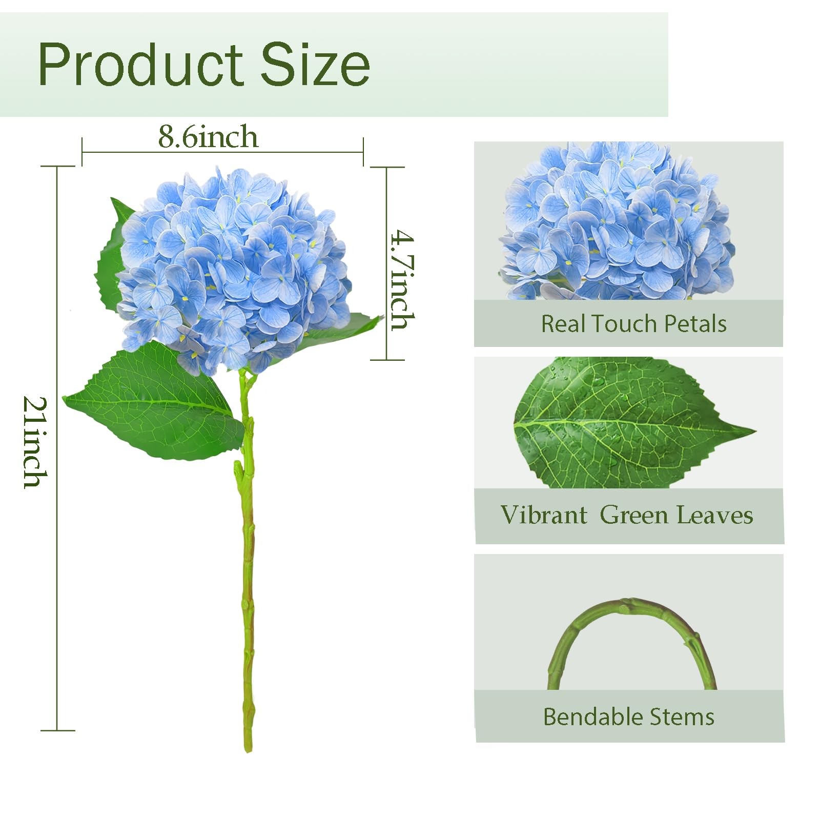 3 Pcs 21″ Real Touch Blue Hydrangea Artificial Flowers with Stems, Fake Silk …