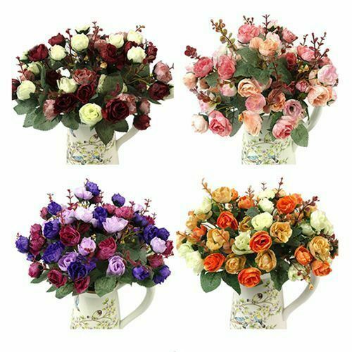 21pc/Bunch Artificial Rose Flowers Bouquet Wedding Party Home Decor Little Rose