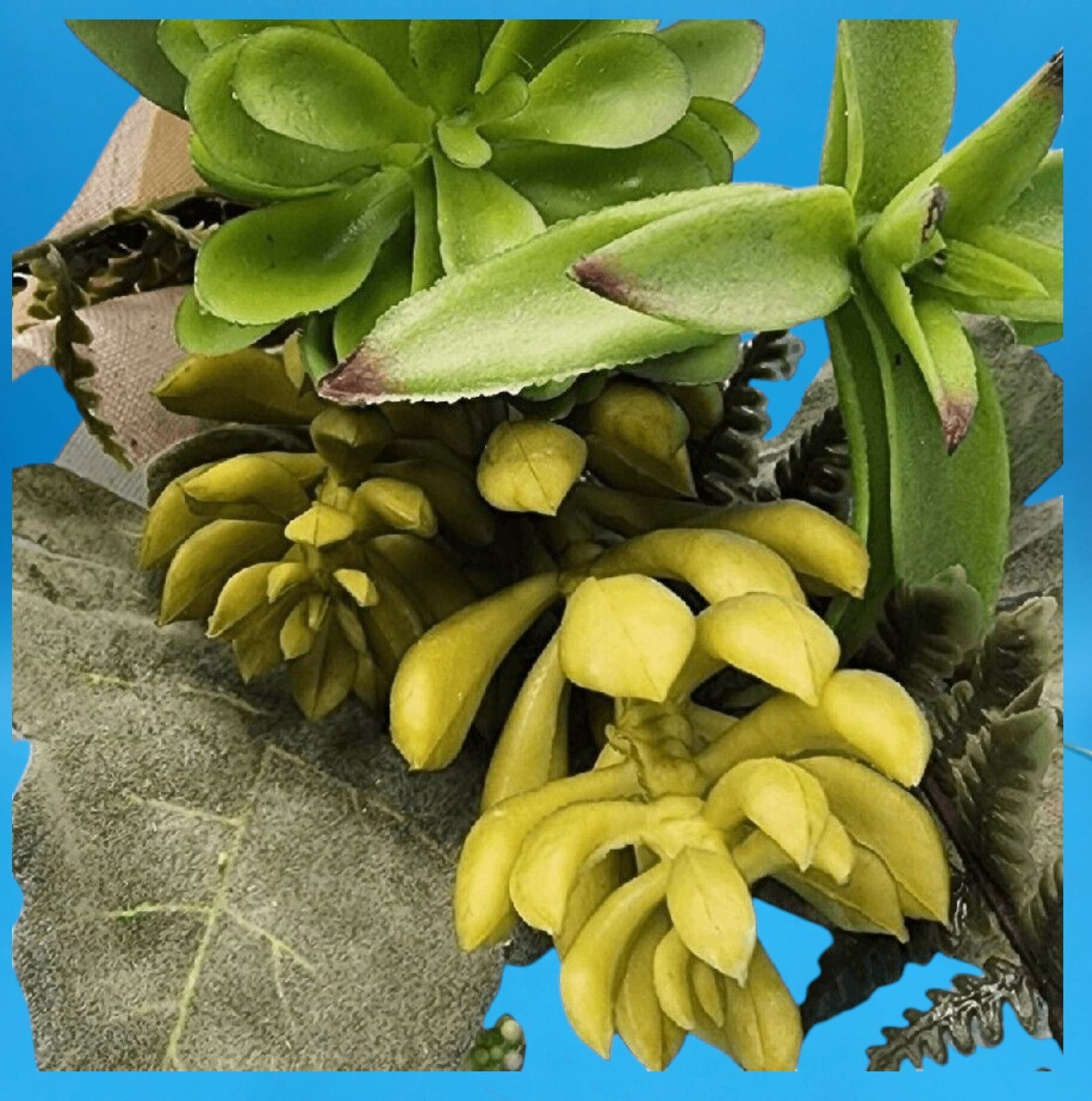 Artificial Green Succulent Bouquet Plant Leaves Wrapped Natural Cotton Cloth