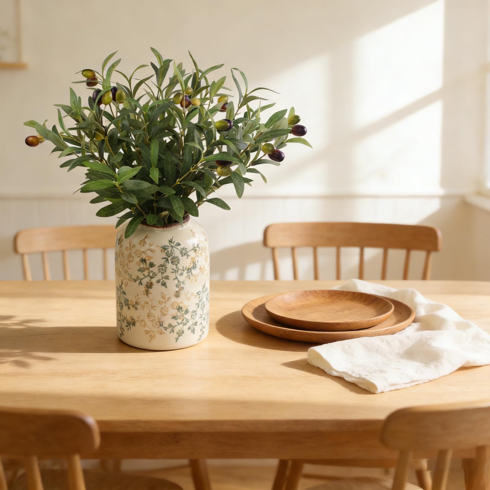 Artificial Olives Plants Stems for Vase, 4 Pcs Fake Greenery Olive Branches S…