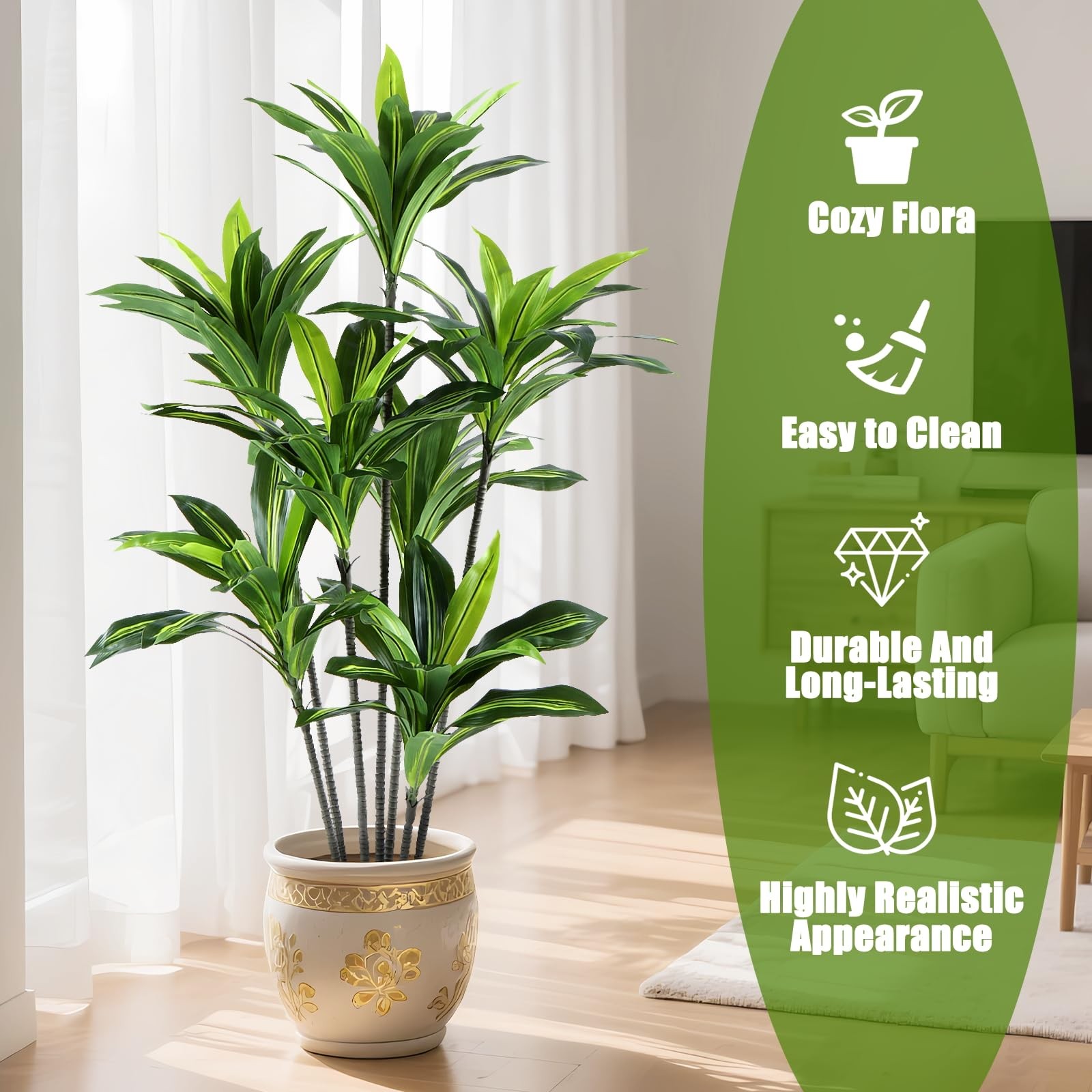 CyanGrove Dracaena Artificial Plant Indoor 5FT Large Tropical Fake Tree with…