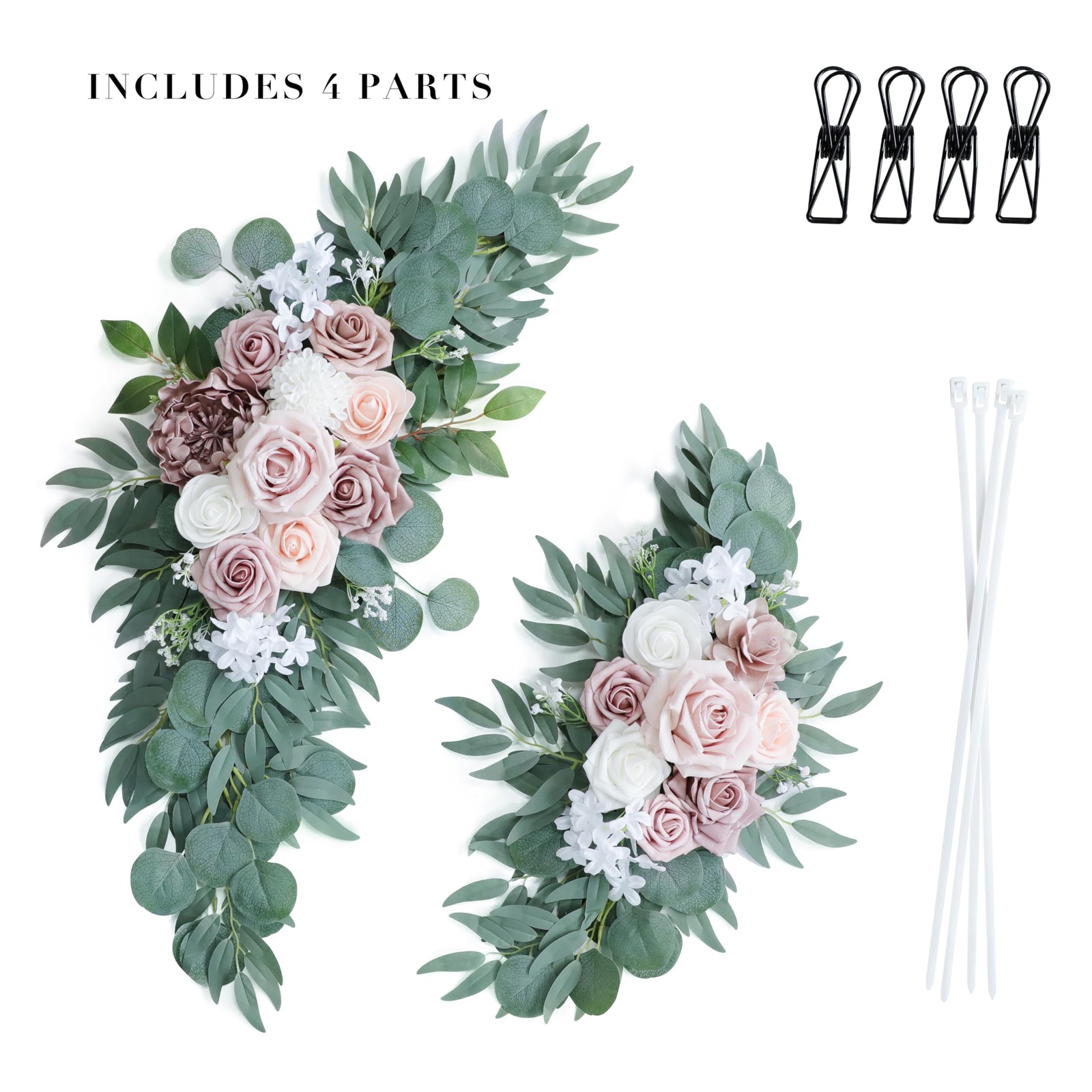 Set of 2 Dusty Rose, Blush Pink Wedding Arch Swags, Welcome Sign, Decor, Floral