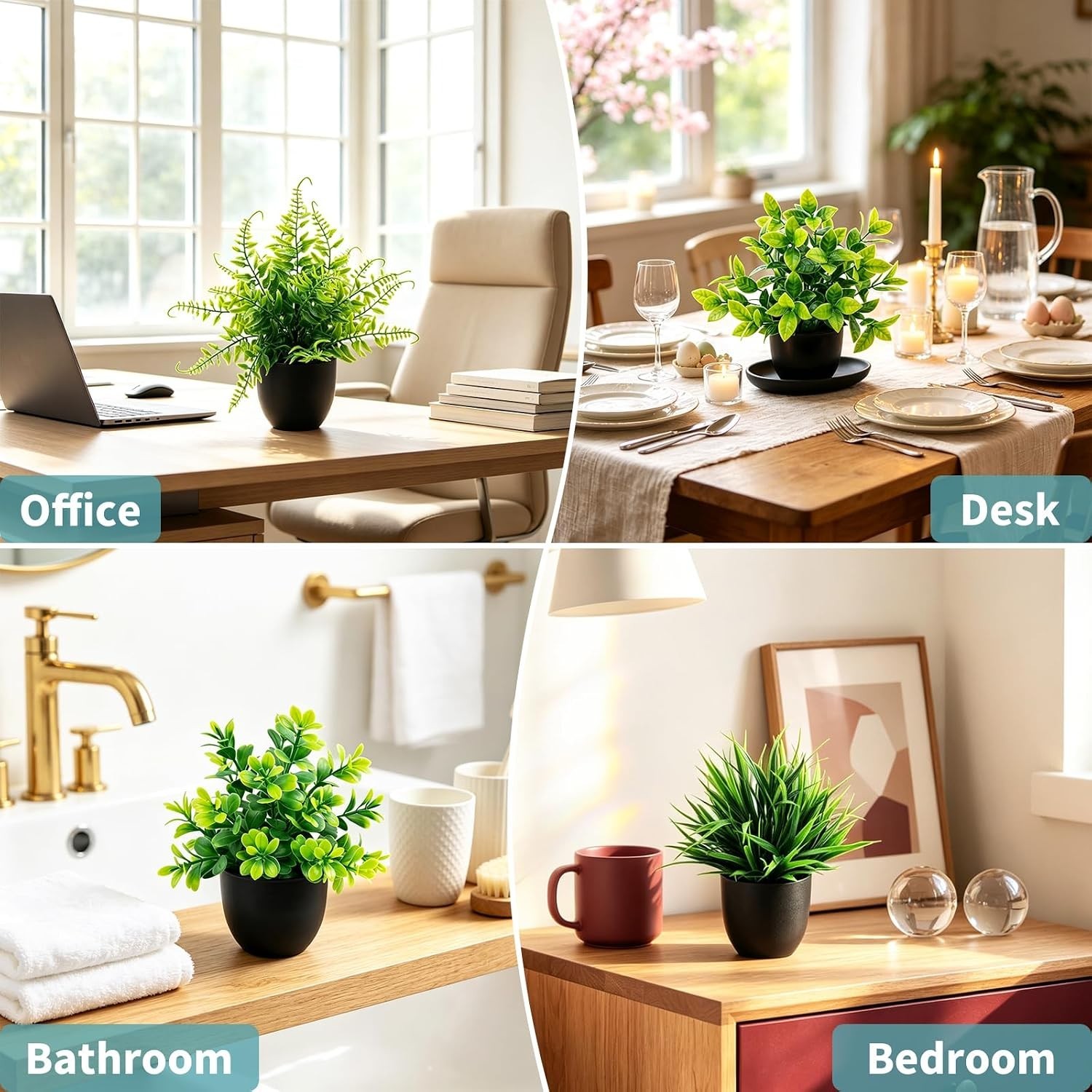 4 Pack Mini Artificial Plants Fake Potted Plants for Home Office Bathroom She…
