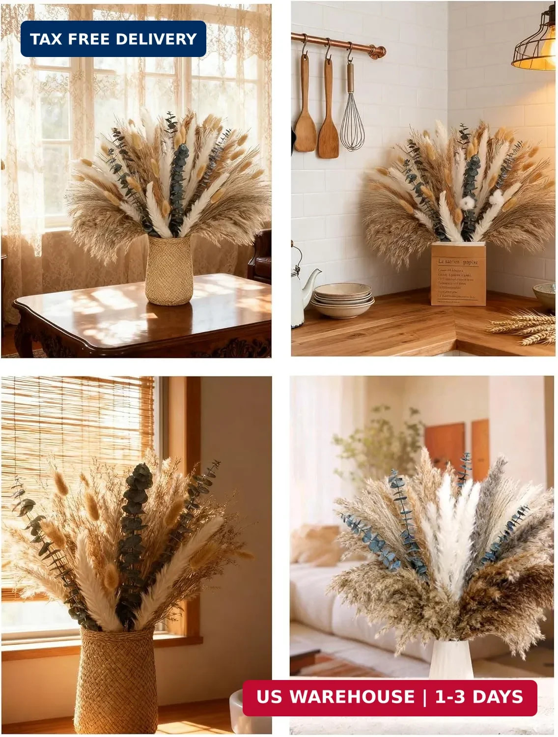 xin’s convey 120 PCS Dried Pampas Grass, Dried Flowers, Reed Grass Bouquet for B