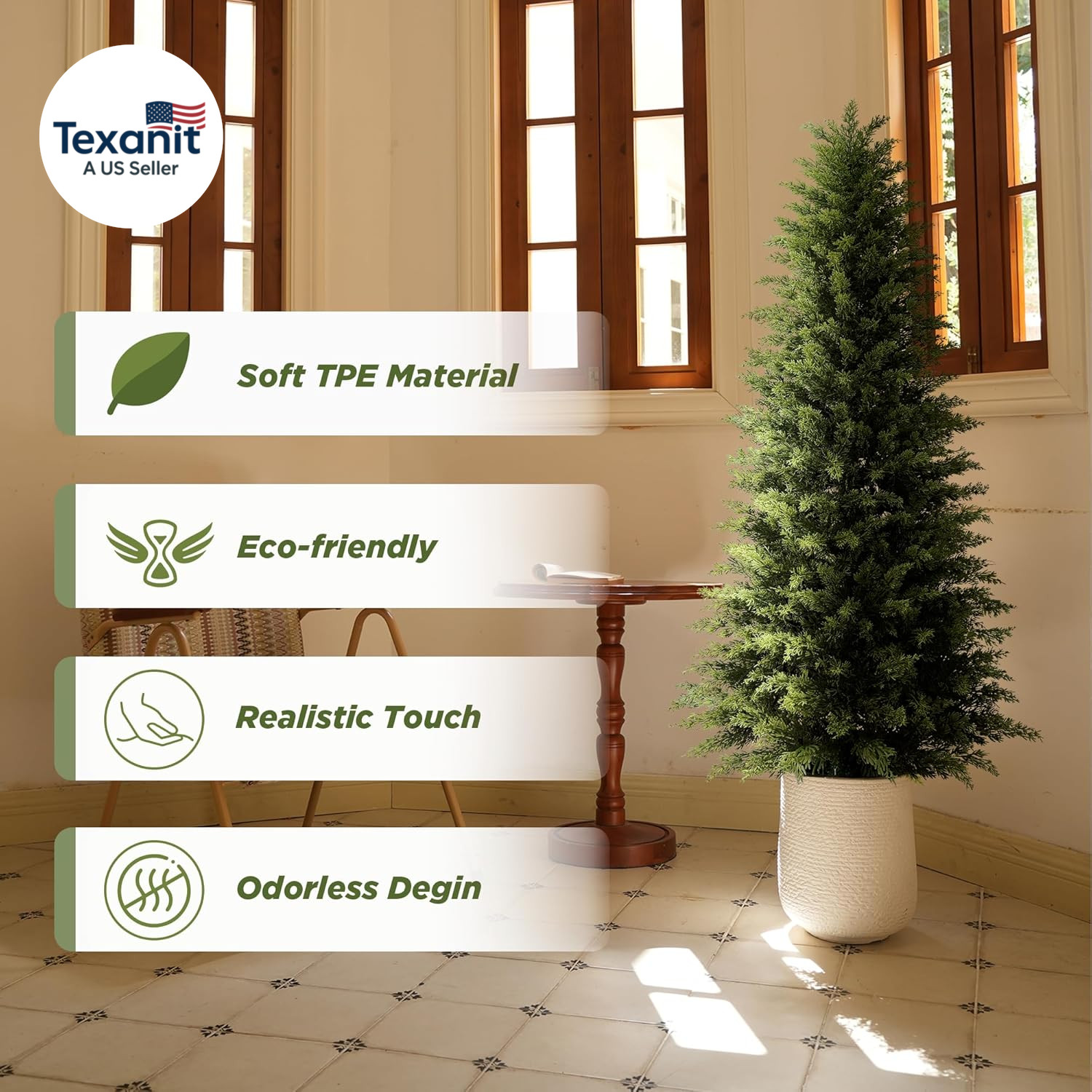 2 Pack 5Ft Artificial Cedar Trees for Outdoors (UV Resistant), Potted Faux Cedar
