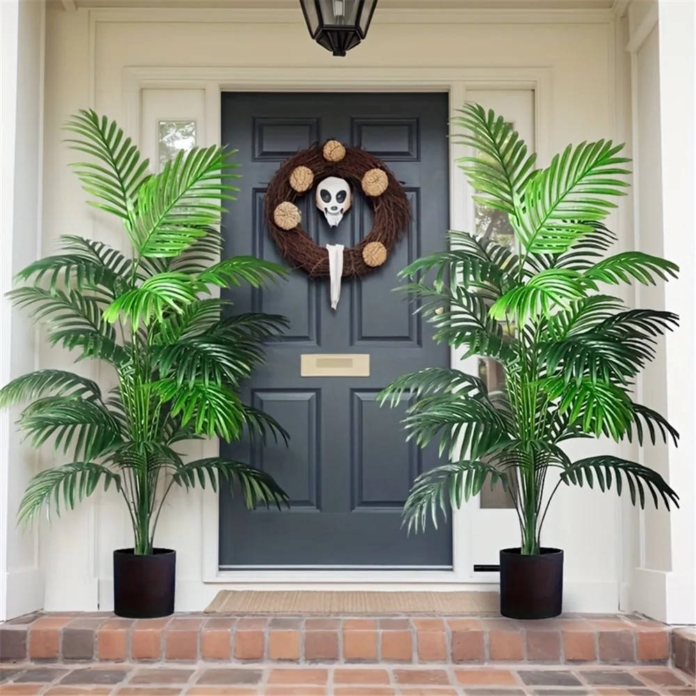 Set of 2 Artificial Palm Trees 24 Leaves Fake Areca Plants for Indoor Outdoor