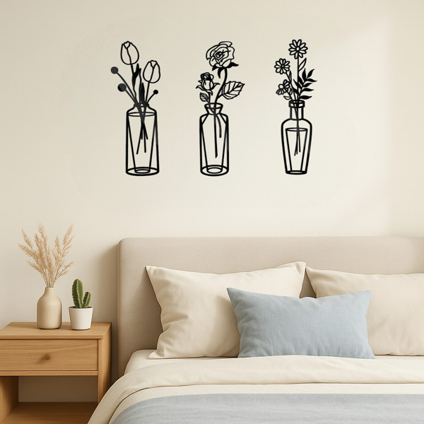 3 Pieces Metal Flower Wall Art, Minimalist Farmhouse Home Decor for Bathroom