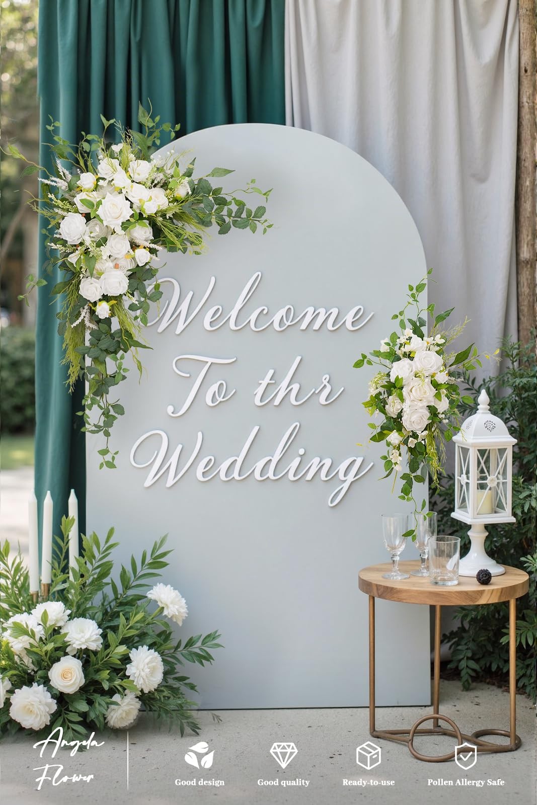 Deluxe Wedding Arch Flowers with Drapes Kit Pack of 4, 2pcs White Green Mint …
