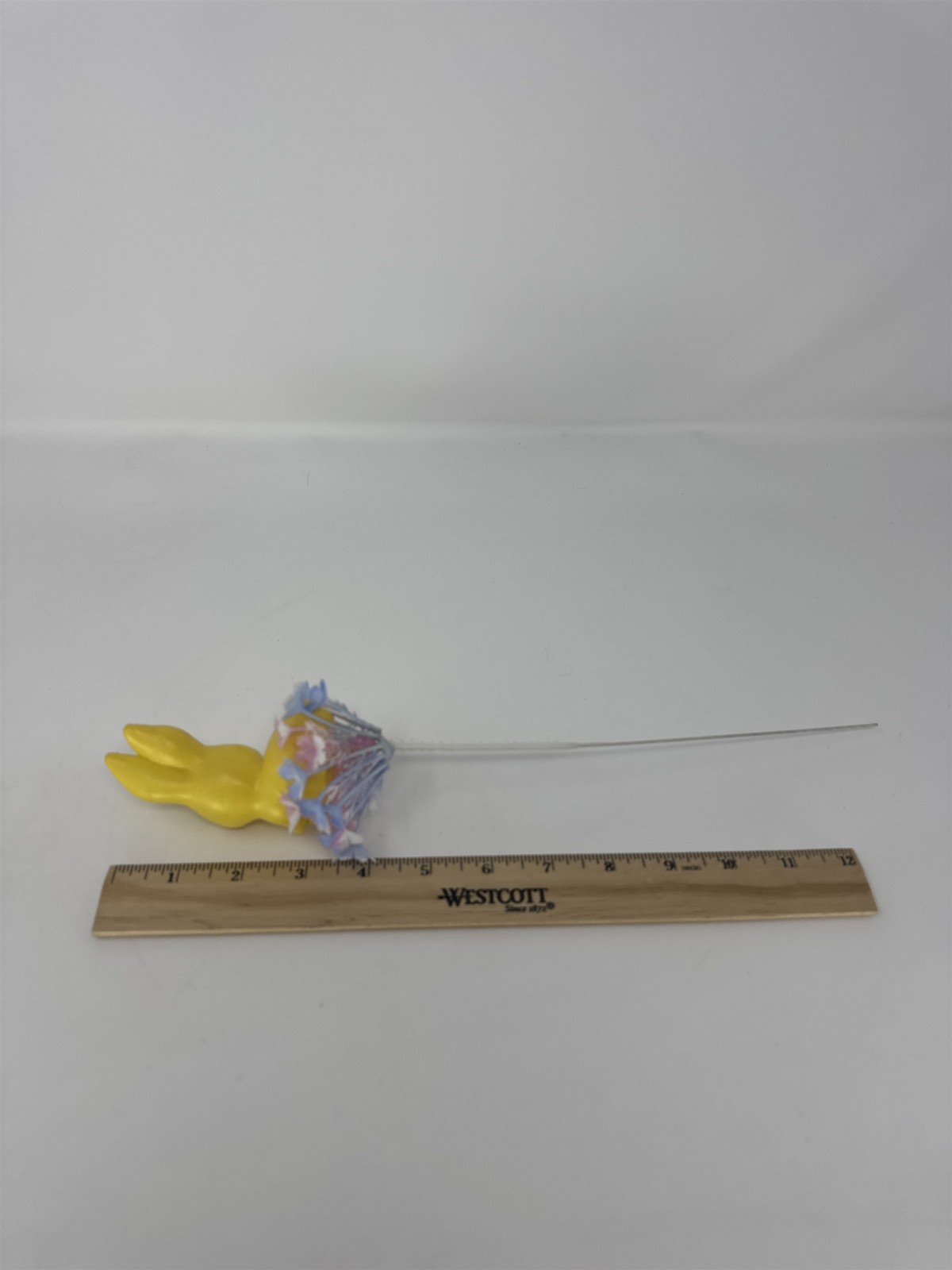 Vtg Yellow Plastic Bunny Rabbit Floral Pick Big Eye MCM Retro Easter Craft 12″