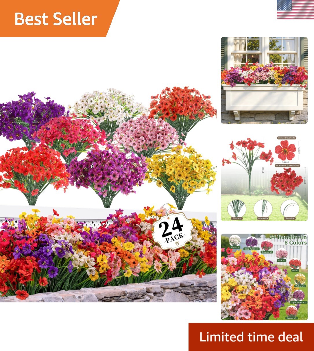 24 Pack Eco-Friendly Artificial Flowers – Perfect for -Round Event Styling