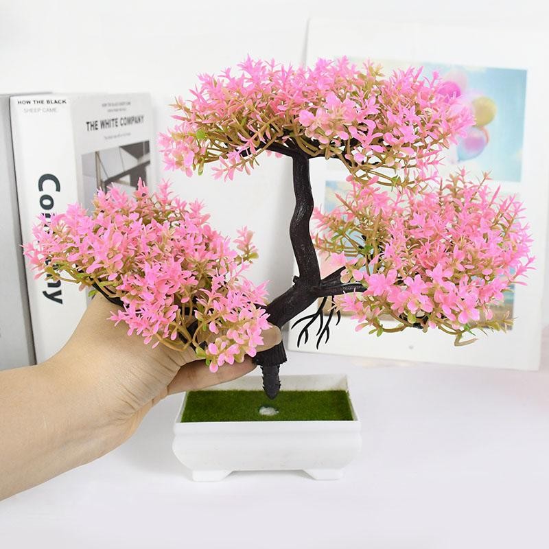 Artificial Bonsai Tree Small Potted Plant Fake Flowers Home Table Decor Gift