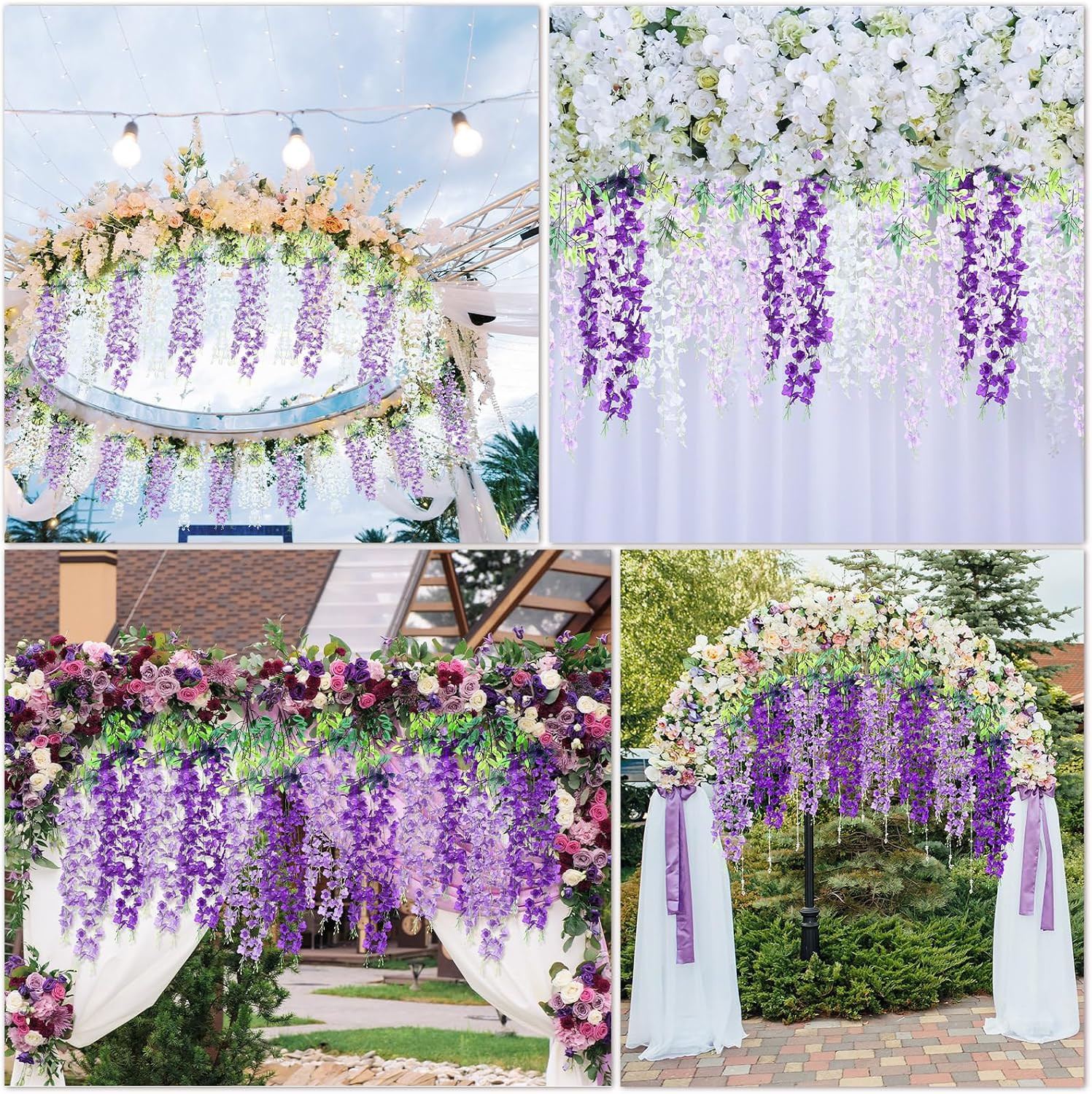 48 Pcs Artificial Wisteria Garland – Purple & White Silk Flower Vines