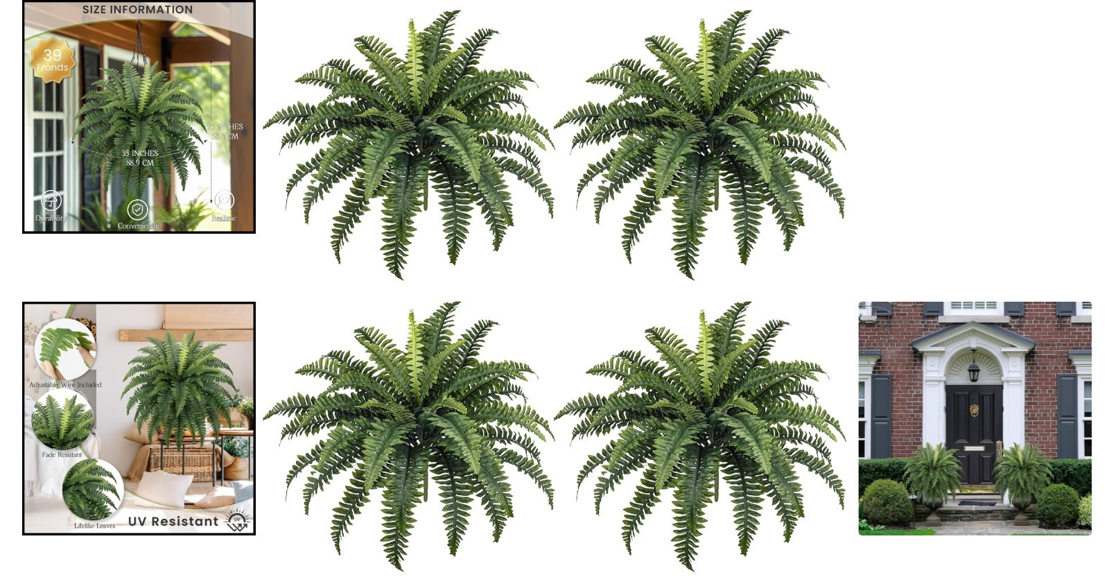 Vibrant 35″ Faux Boston Ferns – 4 Pack for Stylish Home & Garden Decor
