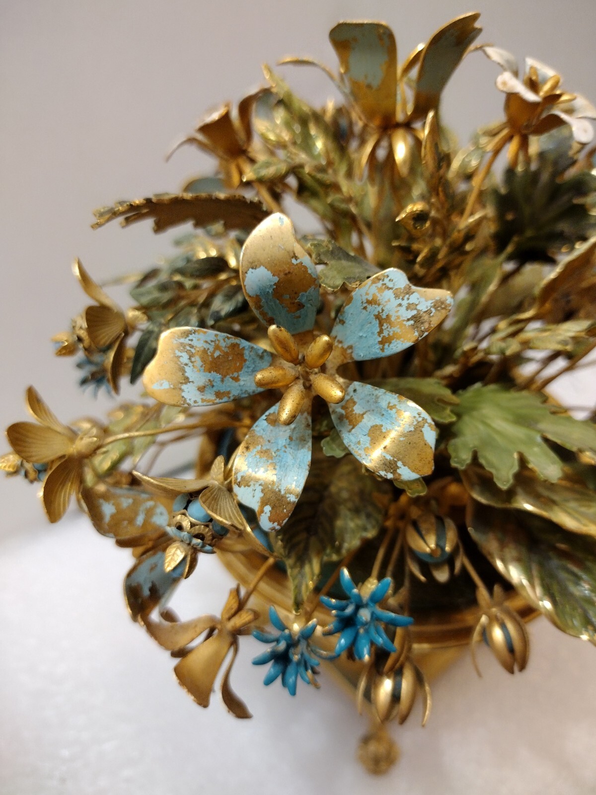 Enameled Flower Bouquet Tipped In Real Gold Labeled Italy Enameled Metal Aqua