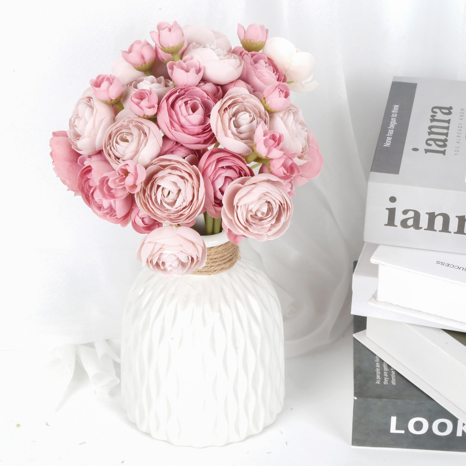 Artificial Ranunculus 2 Bouquets Silk Flowers with Stems 12PCS Faux Ranunculu…