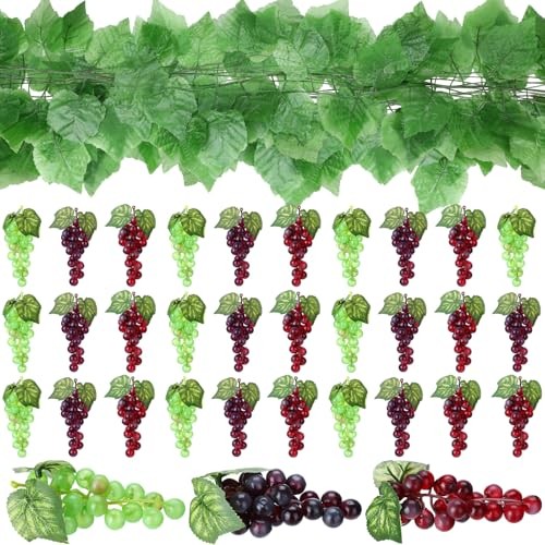 30 Pack Artificial Fake Grapes with 12 Strands Faux Grape Vines Multi Color