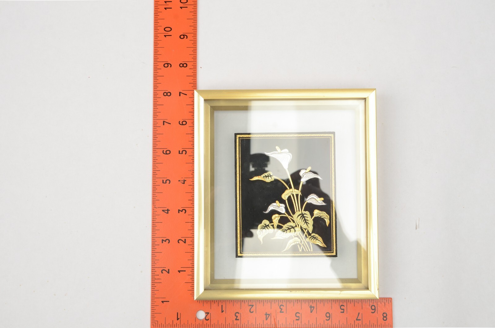 Damascene Floral Calla Lily Decoration 24K Gold Toledo Spain Framed 3.25 x 4 in