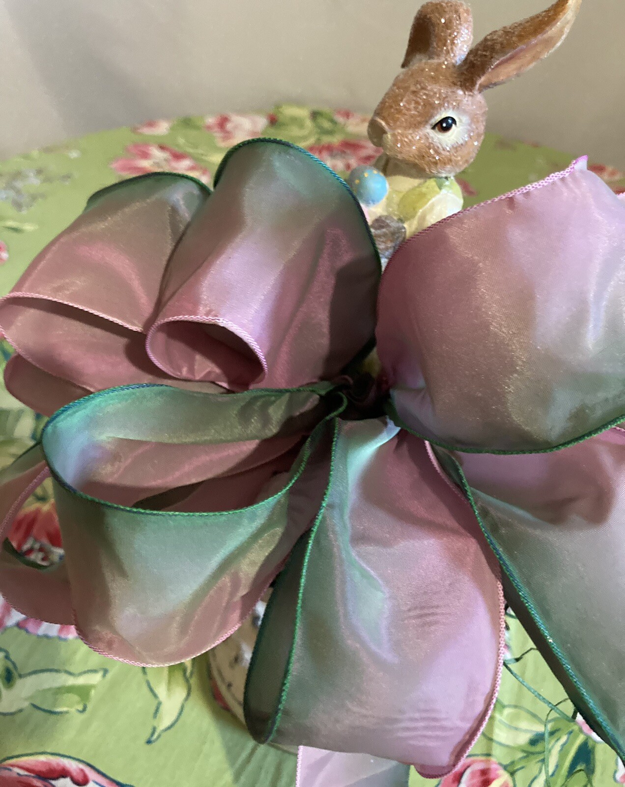 Mother Bunny Collecting Easter Eggs in Large Urn