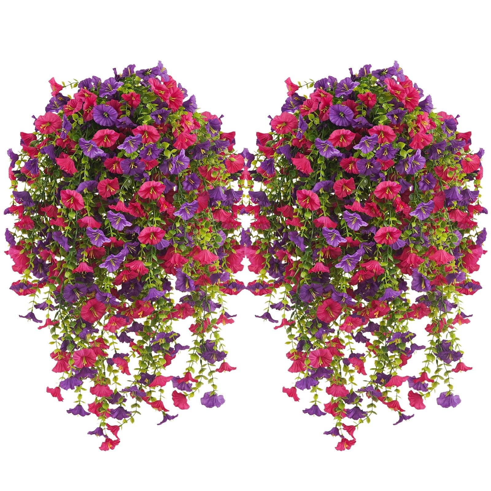 4 Bundles Artificial Hanging Flowers for Outdoors, UV Resistant Fake Morning …