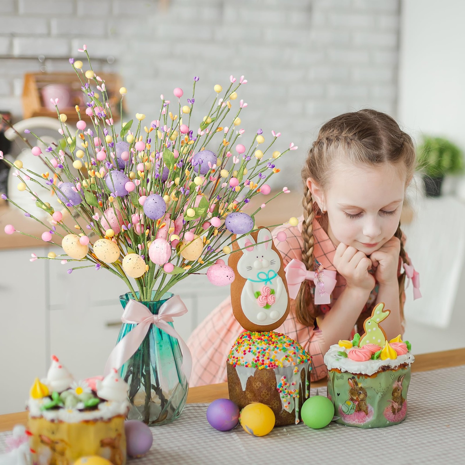 Artificial Easter Stems 6 Pcs Spring Picks with Eggs Colorful Berries Leaves …