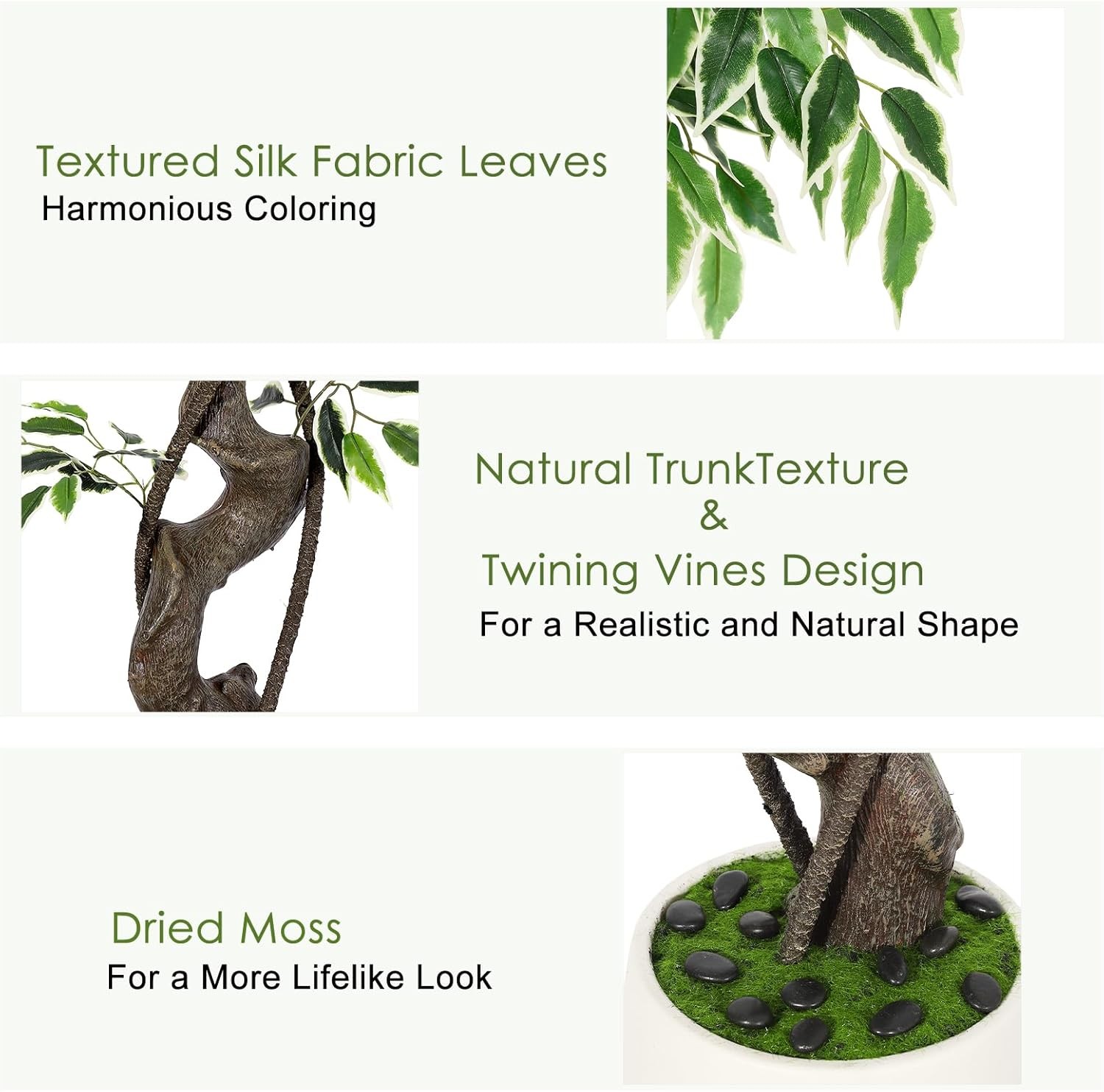 GRAVEE 5ft Artificial Ficus Tree Tall Fake Indoor Plant White Planter Pebbles