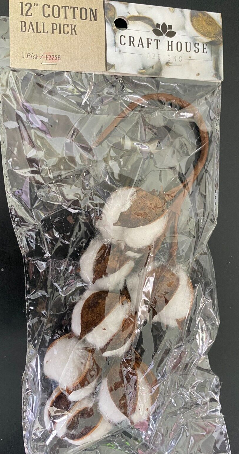 F3528 Cotton Ball With Shells – Brown Pick / Spray 12″ High Farmhouse Floral