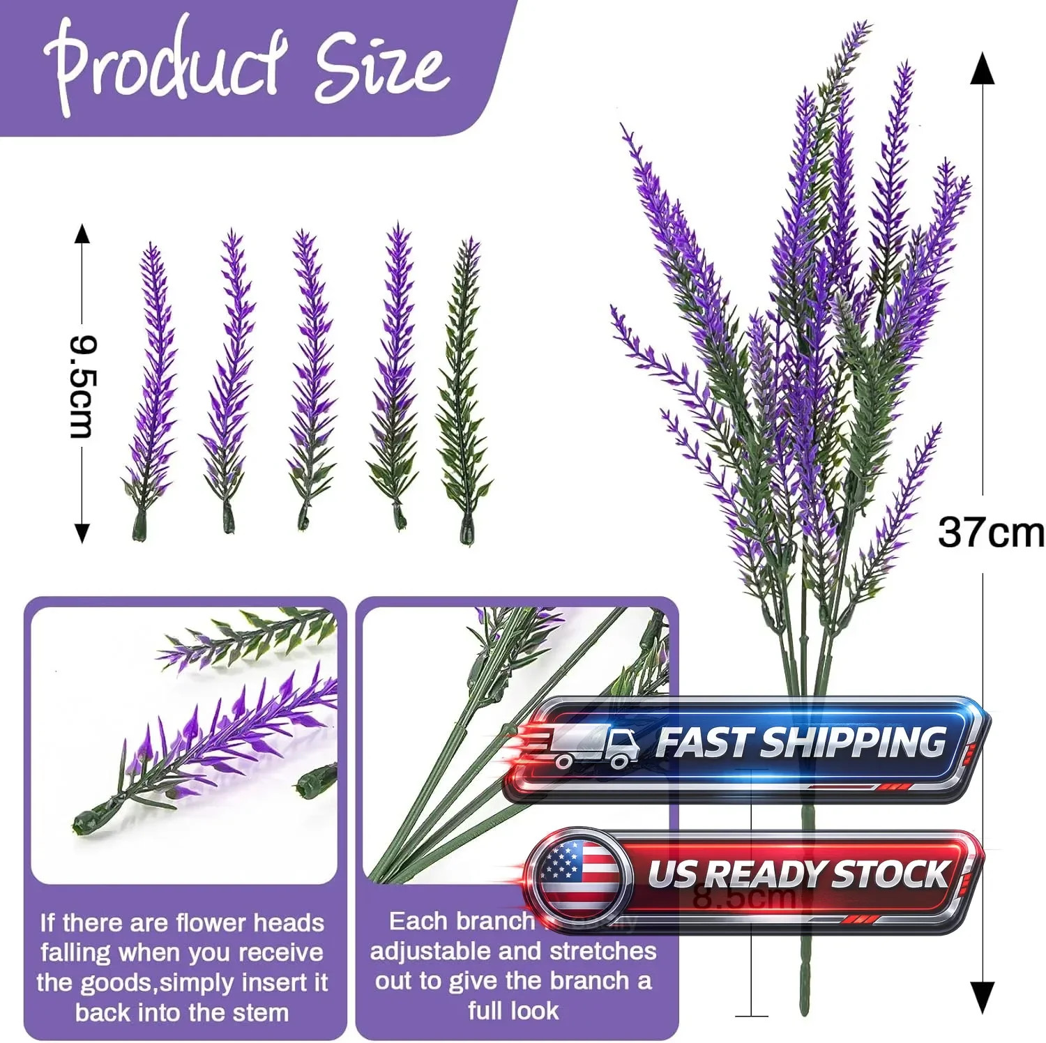 8 Bundles Artificial Flowers for Outdoors UV Resistant Fake Plastic Plants Faux