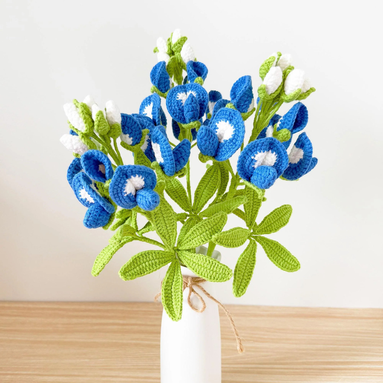 Handmade Crochet Bluebonnet Bouquet (no vase): Texas Wildflower Decor