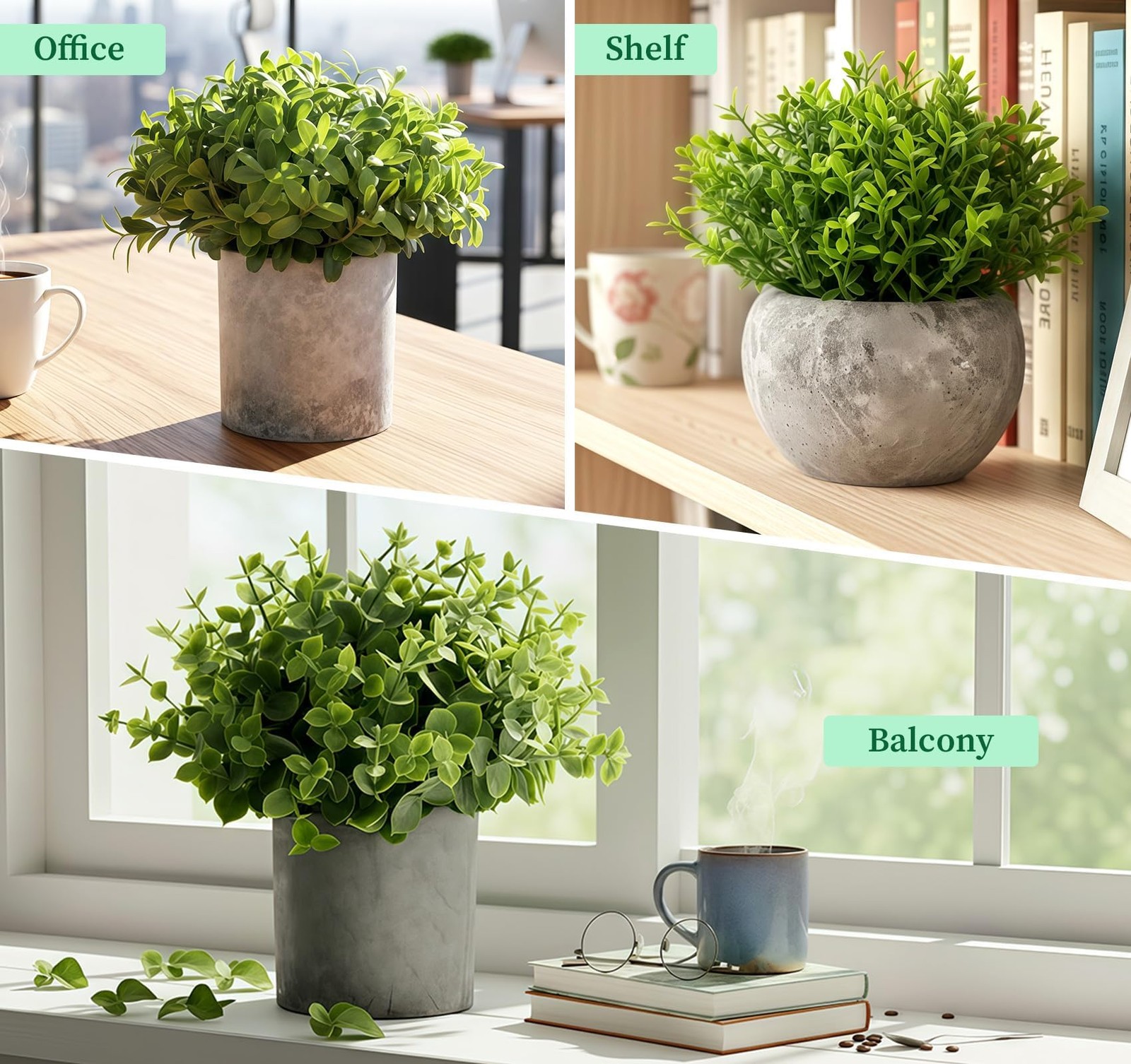 Fake Plants,5 PCS Small Artificial Greenery Eucalyptus Plant Indoor in Pots