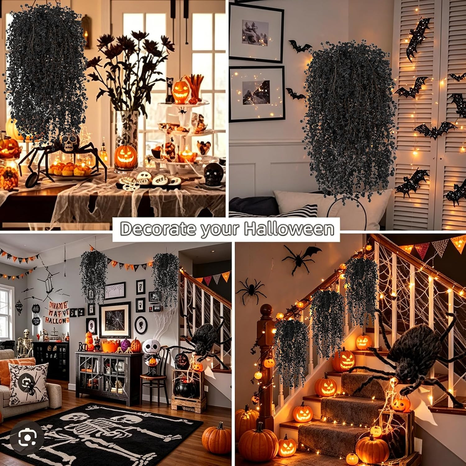 12Pcs Black Hanging Flowers Artificial for Halloween Gothic Decor | Black Hangin