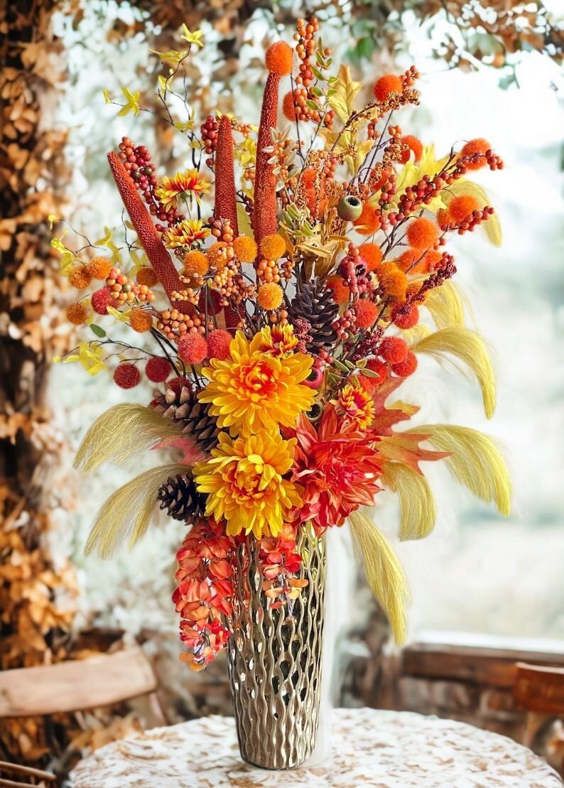 Large Fall Floral Arrangement, Thanksgiving Table Centerpiece, Autumn Decor