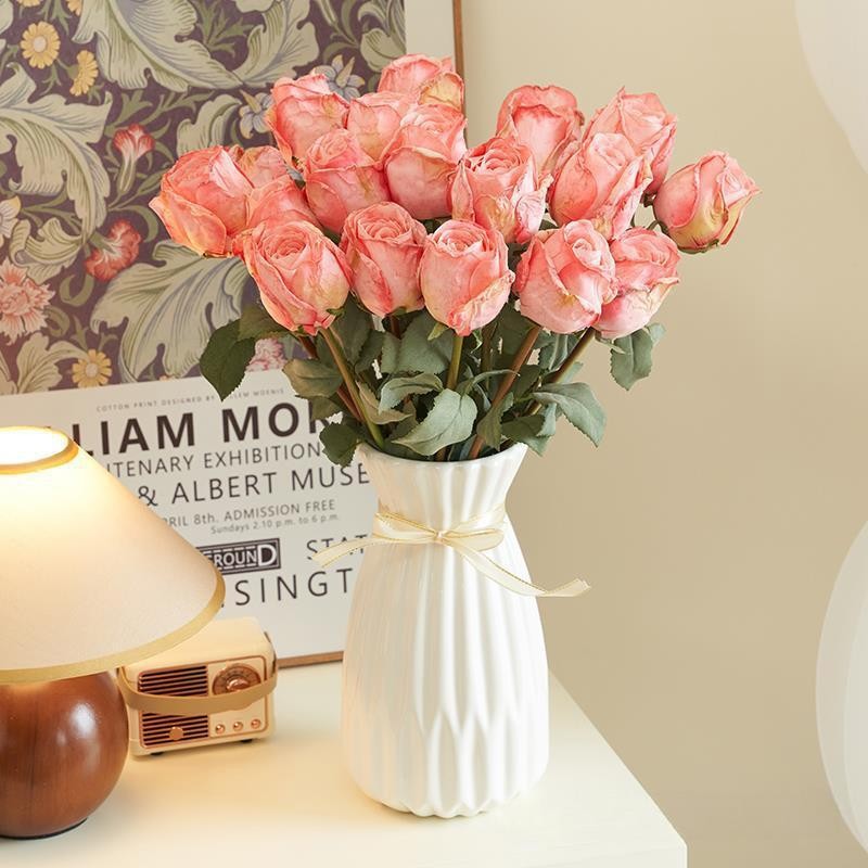 5PCS Artificial Burnt Edge Rose Buds 58cm Wedding Home Table Decor Photo Props