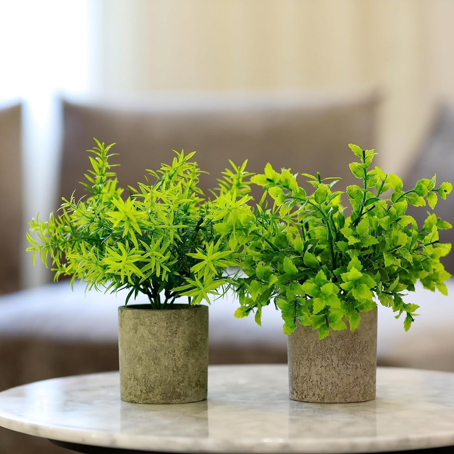 Memeaty Set of 5 Small Artificial Plants | Fake Rosemary Peppermint Succulents