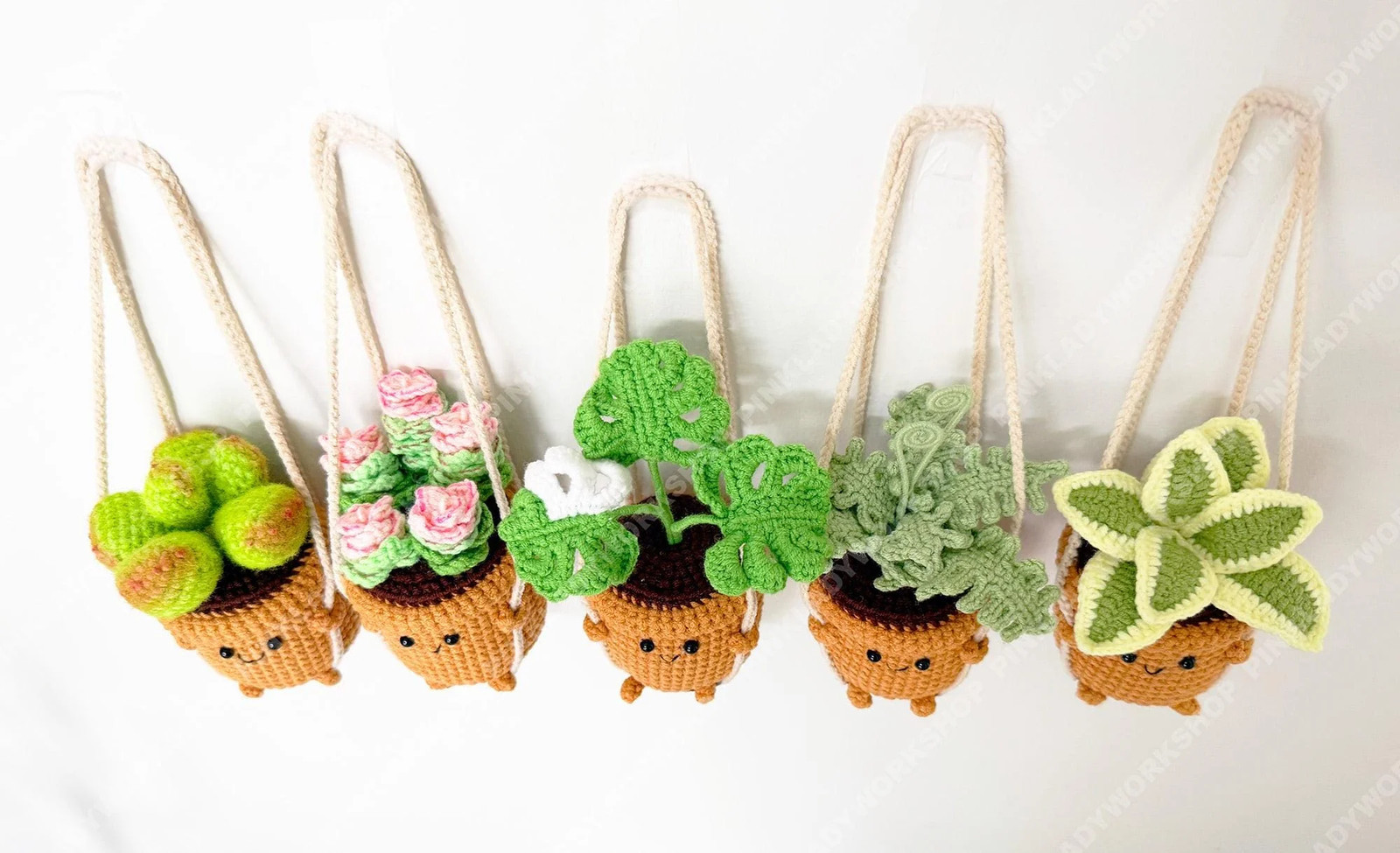 Crochet Hanging Plant | Smiley Face Plant Pot | Handmade Crochet Succulent
