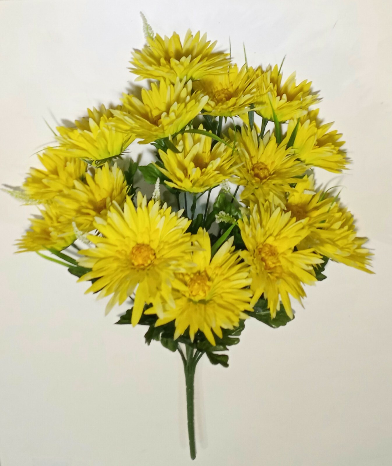 16-Gerbera Yellow Mums 21″ Bush Quality Silk Flower Home Wedding Decor Art USA