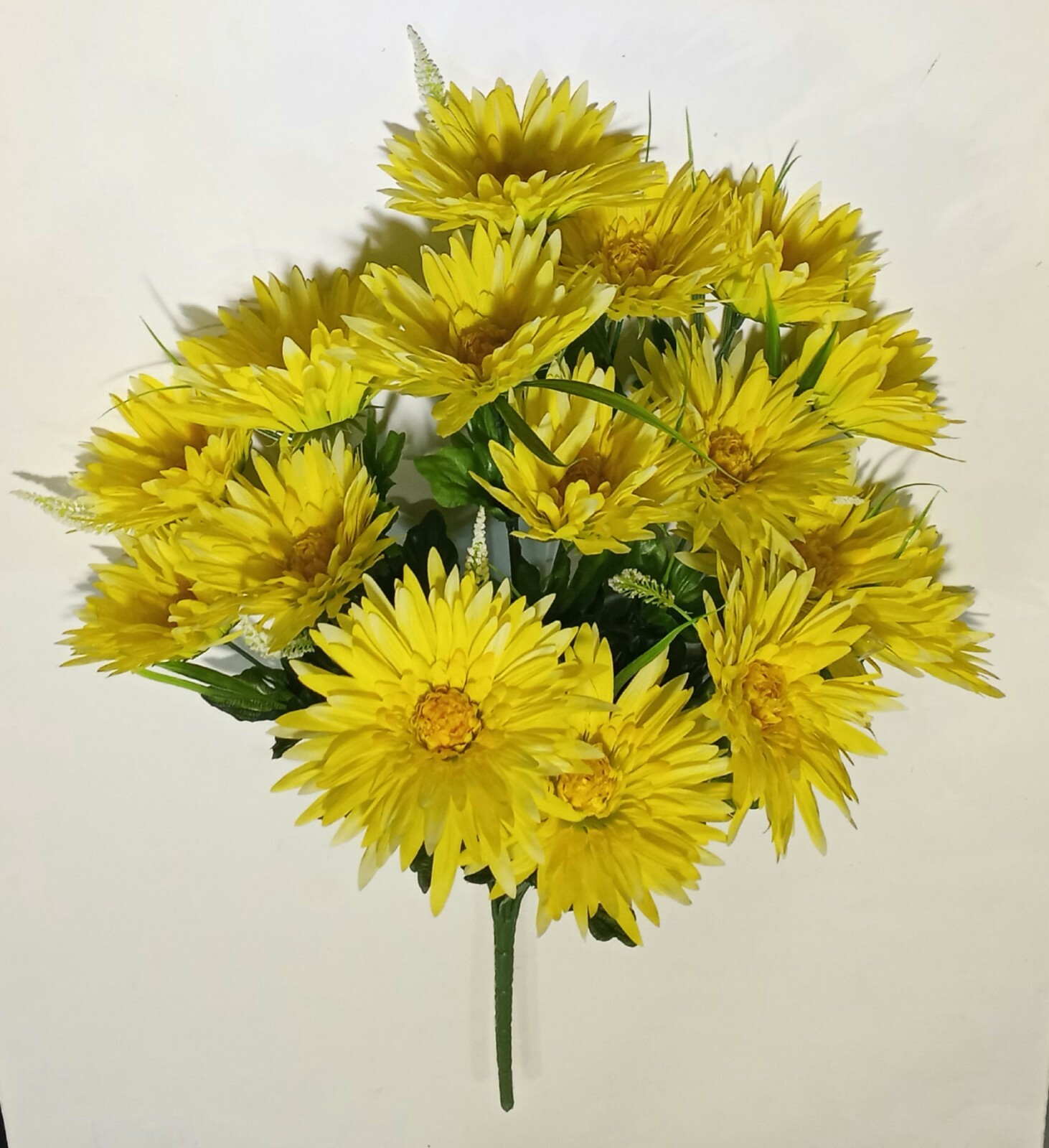 16-Gerbera Yellow Mums 21″ Bush Quality Silk Flower Home Wedding Decor Art USA