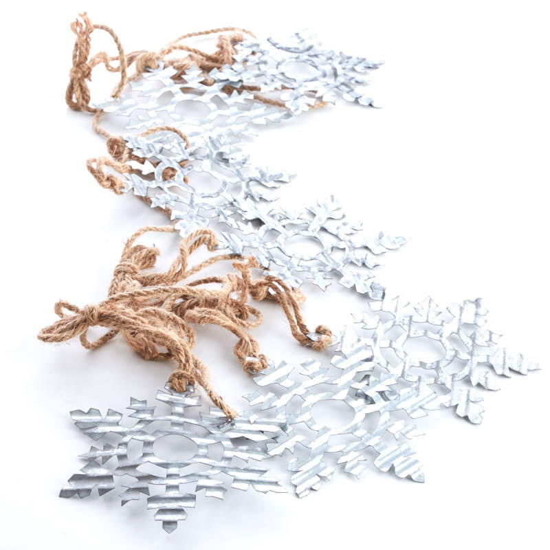 82″ Long Farmhouse Style Corrugated Galvanized Metal Snowflake & Jute Garland