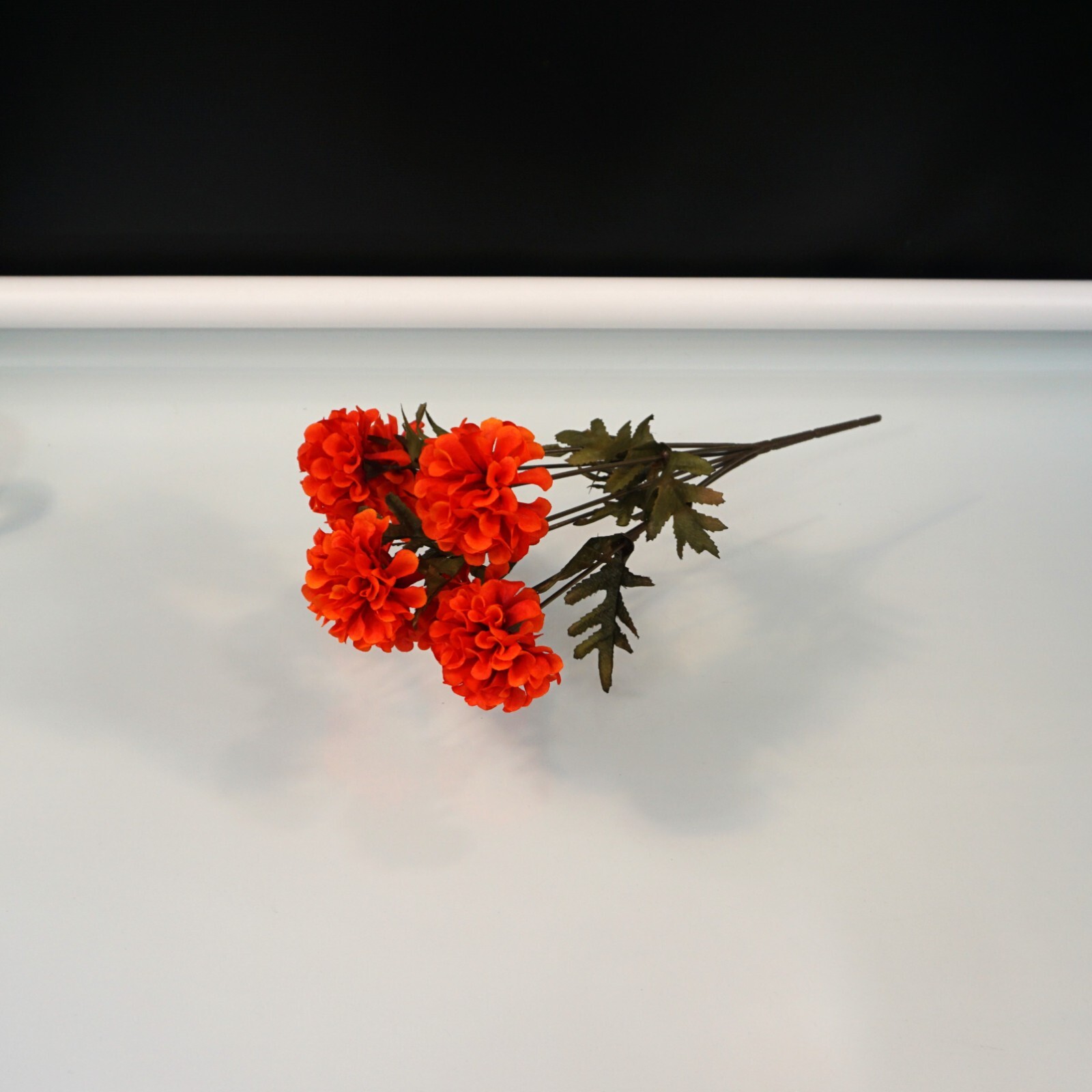 Red Marigold Floral Bush Poly Silk Artificial 13 In