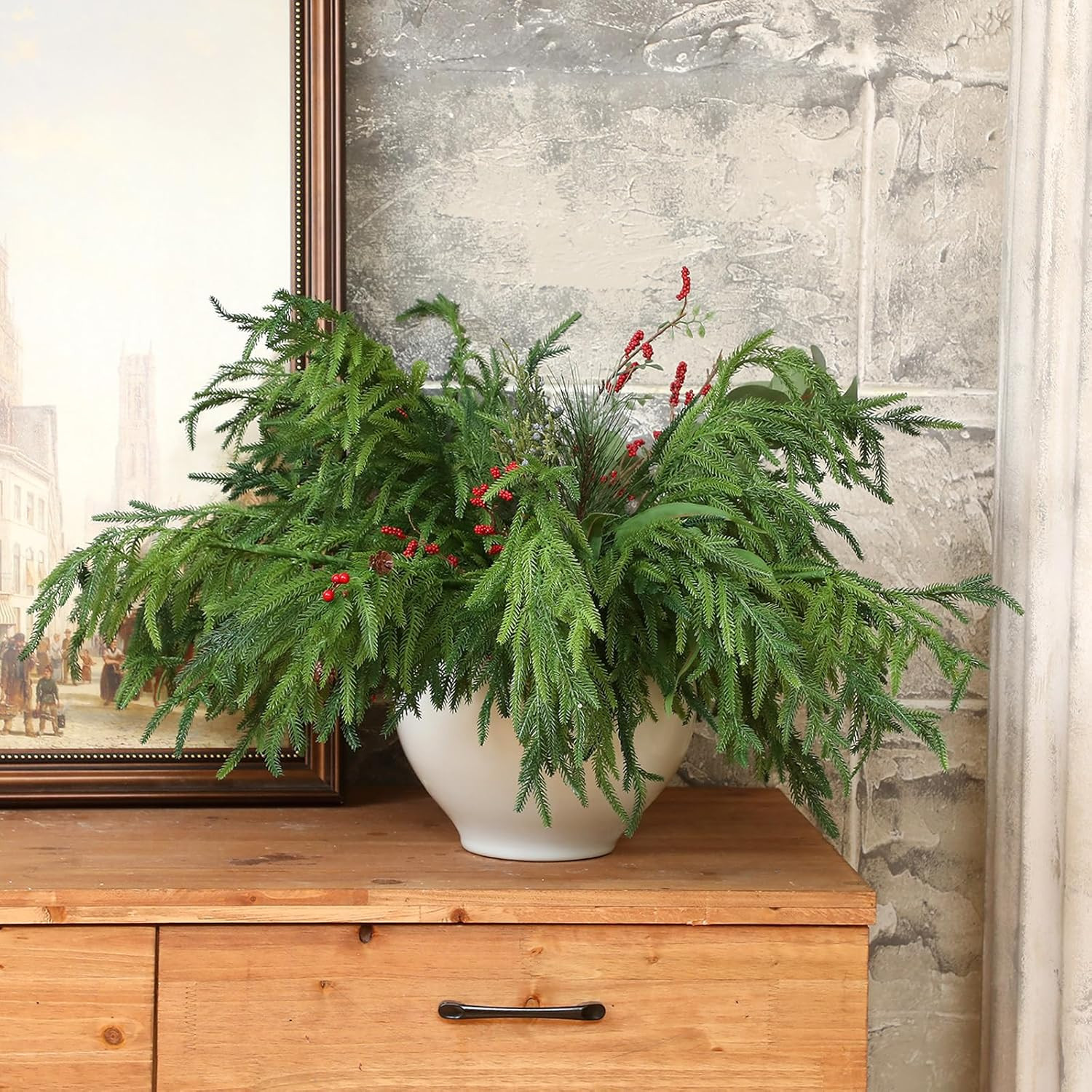 30″ Artificial Norfolk Pine Branches – 6 Pcs Greenery for Christmas Decor