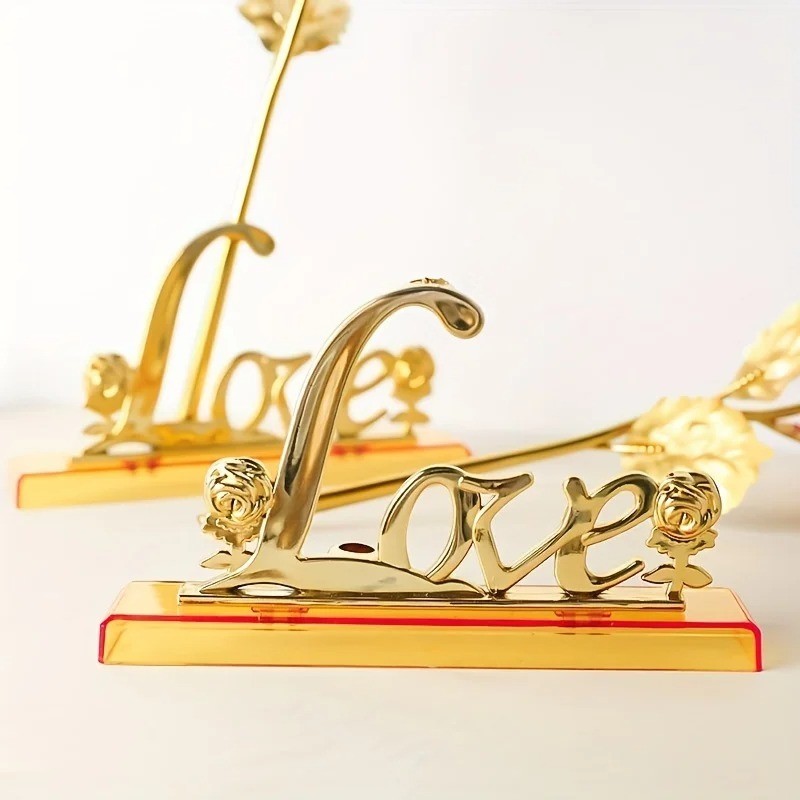 24k Gold Plated Foil Rose Flower Long Stem Dipped New Year Xmas Gift For Her